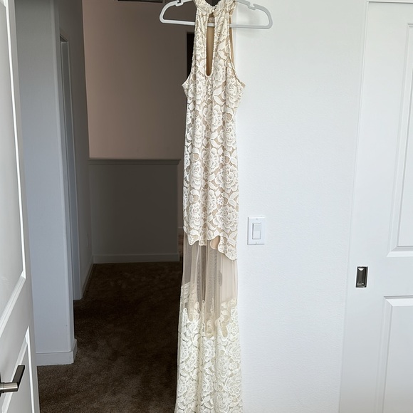 Maxi Halter Dress White Floral with Mesh Detailing - Picture 6 of 8
